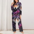 thumbnail image 2 of Balery Colorful Wolf Head A Conjunto de Pijama con Estampado para Mujer, Conjunto de Dos Piezas con Manga Larga, Ropa de Dormir Suave con Bolsillos, Pijamas Cómodos-Large, 2 of 7