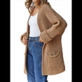 thumbnail image 1 of Suéter de Larga para Mujer, Abrigo Holgado de Punto , Cárdigan Abierto con Bolsillos. Color Camello XL, 1 of 7