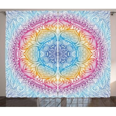Ambesonne Ethnic Curtains 2 Panel Set, Fantasy Round, 108" x 90", Multicolor