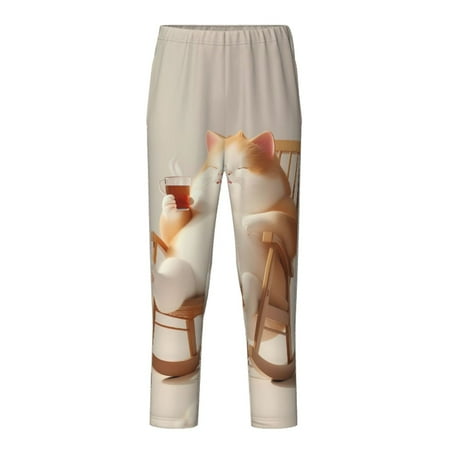 Fuzoiu Relaxing Cat With Tea Print Teenagers Pajama Pants Lounge Pants with 2 Pockets Elastic Waist Kids Sleep Bottoms Comfy Sleepwear PJ Bottoms for Kids-Large