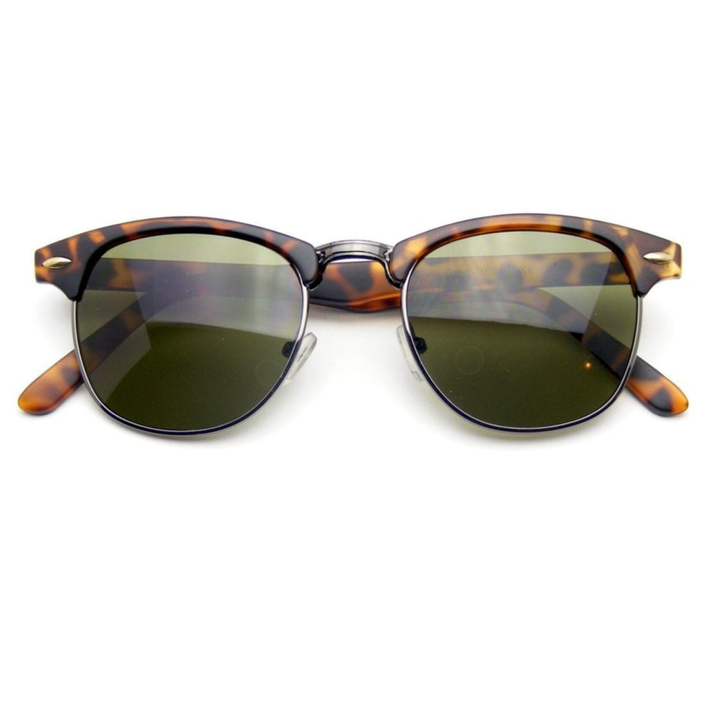 2 Pair Polarized Retro Sunglasses men Vintage Metal Half Frame Tortoise M 