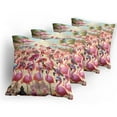 thumbnail image 5 of Ambesonne Flamingo Throw Pillow Cover 4 Pack, Tropical Birds Funny Beach, 16", Pink Beige and Pale Sky Blue, 5 of 7