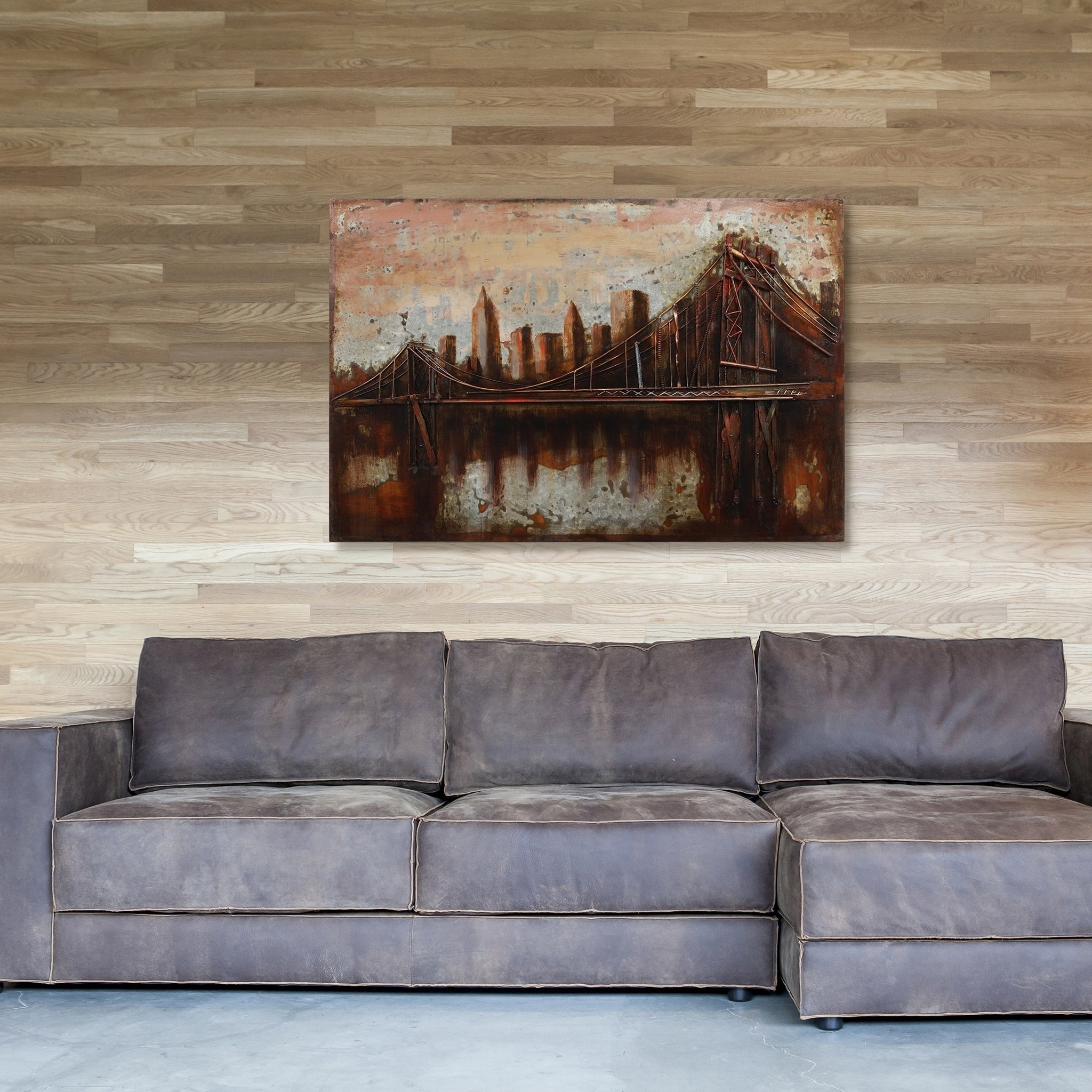 Bridgescape Hand Painted 3D Metal Wall Art, 48" x 32" x 1.6", Ready to Hang
