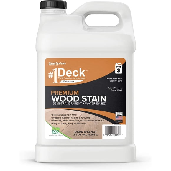 SaverSystems #1 Deck Premium Semi-Transparent Outdoor Wood Stain and Sealer in One - Water Based Wood Stain for Decks, Fences, & Siding - 2.5 Gallon (Dark Walnut)