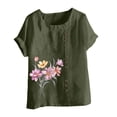 thumbnail image 4 of ALLLIST Cute Summer Tops for Women Green Floral Short Sleeve Crew Neck Button Printed T-Shirts Womens Blouses Dressy Casual XXXXXL, 4 of 5