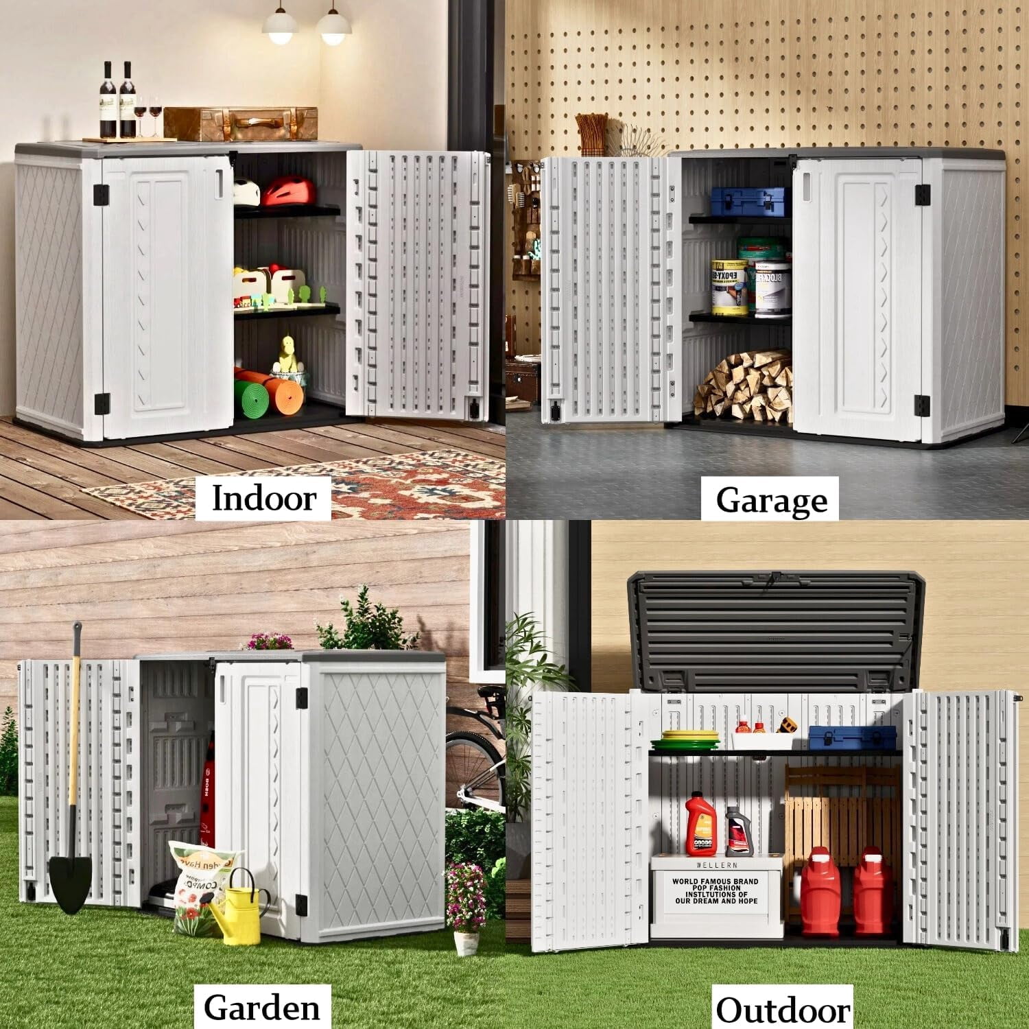 ZZMTIME 4x3FT Heavy-Duty Outdoor Storage Shed | 34 Cu.Ft Waterproof Resin Cabinet with Double-Wall | UV-Resistant & Lockable for Garden Tools, Bikes, Patio Furniture (Wood Grain Texture)