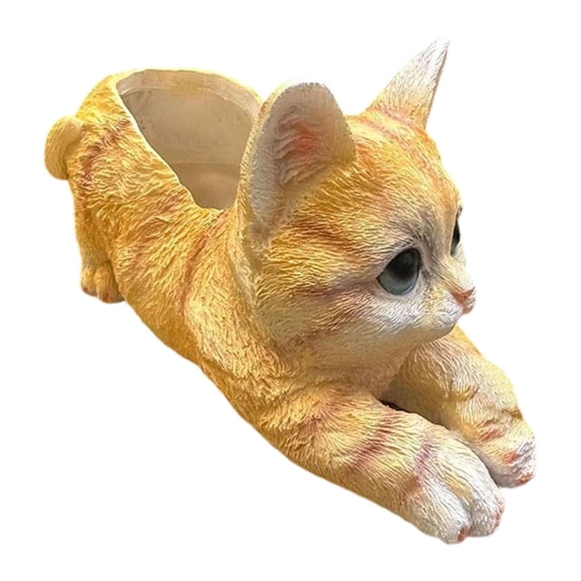 Almencla Flower Pot Cute Unique Kitten Sculpture Container for Living Room Patio Lawn yellow