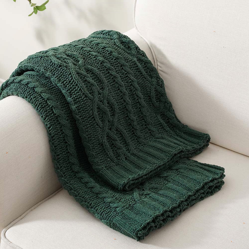 Battilo Dark Green Throw Blanket for Couch,Woven Chenille Knit Throw Blanket,Christmas Decor,51"x67"