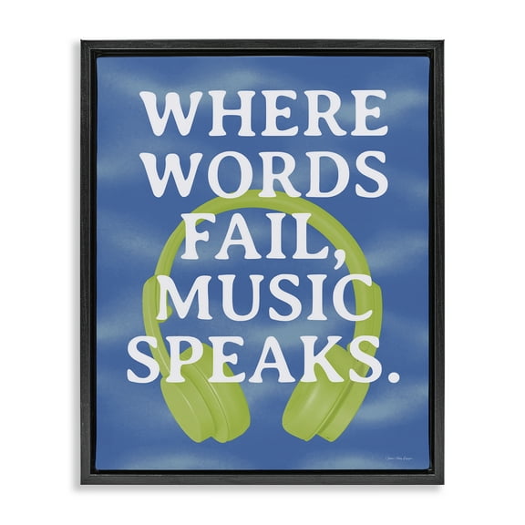 Stupell Industries Words Fail Music Speaks Entertainment Painting Black Floater Framed Canvas Art Print Wall Art, 17 x 21