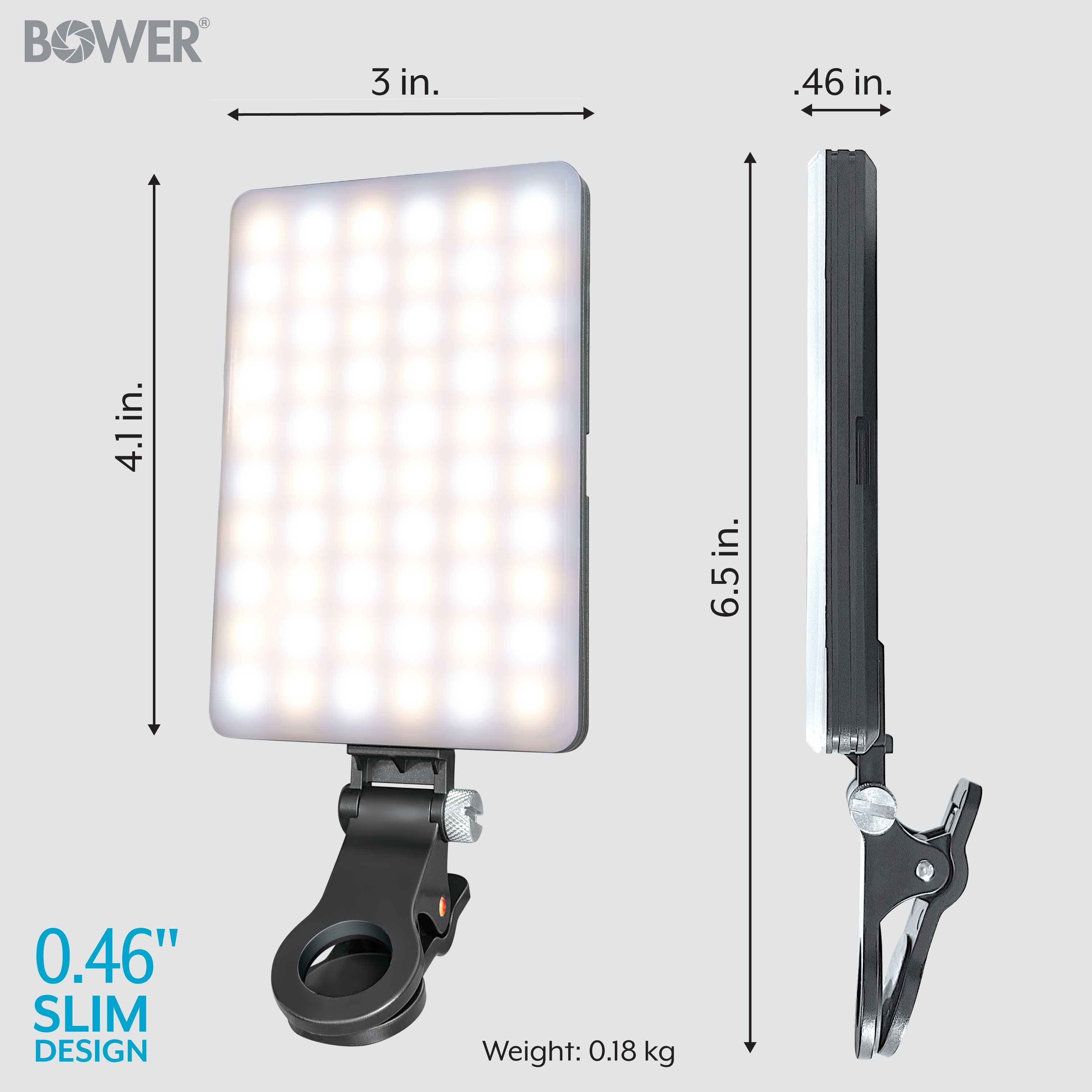 Bower Clip-on Snap Light for Streaming, Selfies & Remote Work - USB-C, 8-Level Brightness, Black