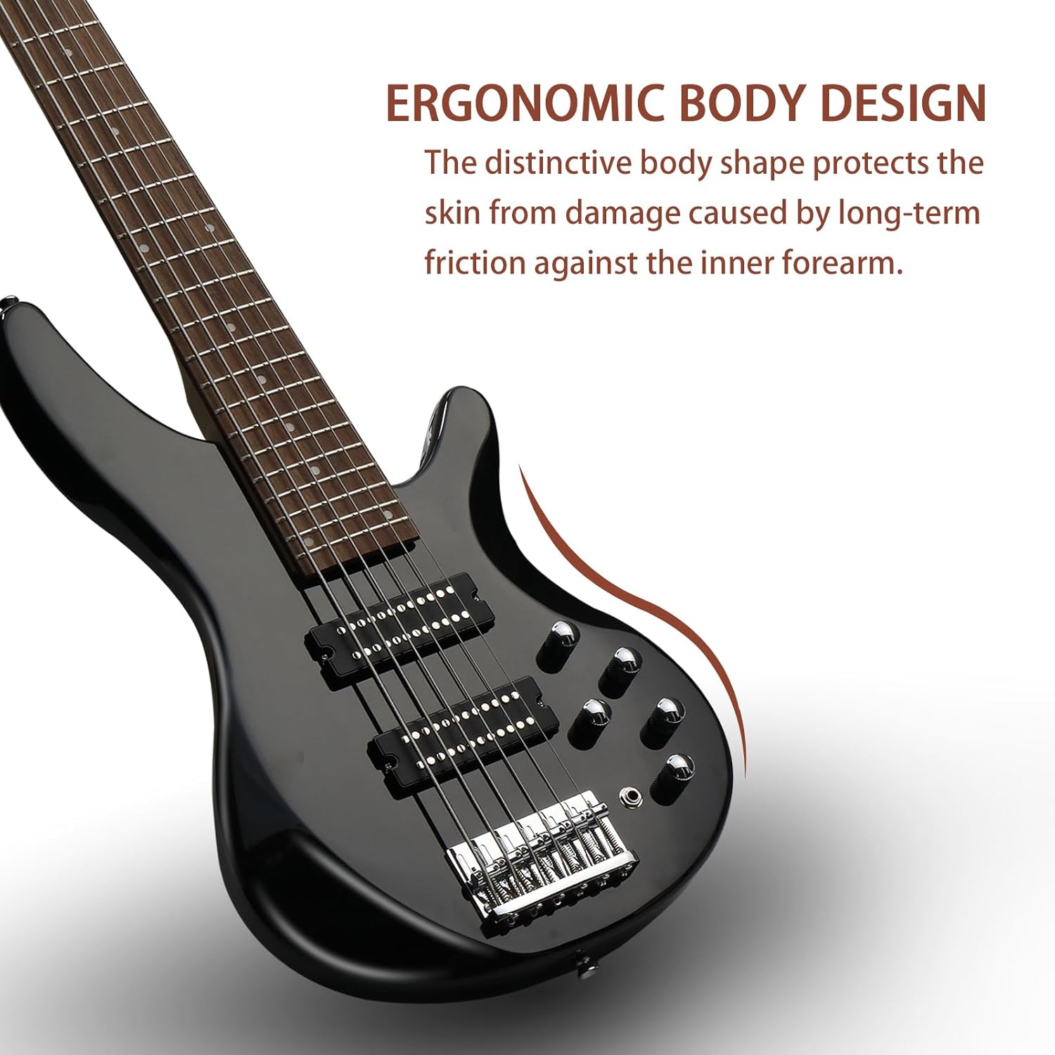 HarmonyStrings Bass Guitar 6 String Electric Bass Guitars, Beginner Bass Guitar with Professional H-H pickup, 3 Way Pickup Selector, Premium Cable, Unique Body Design for Beginner Black Upgraded