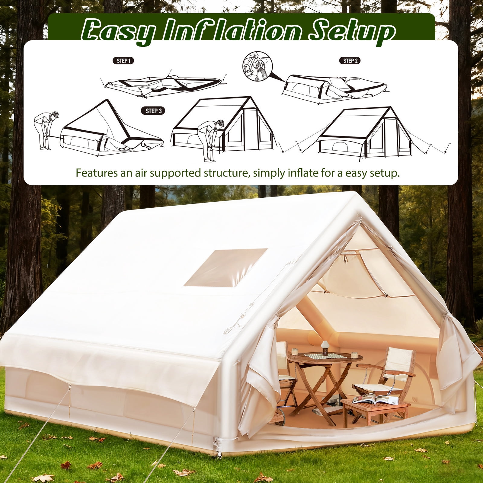 Hemoton 6-8 Person Inflatable Camping Tent with Pump, Waterproof Family Tent for Outdoor Camping, Hiking & Travel, Khaki