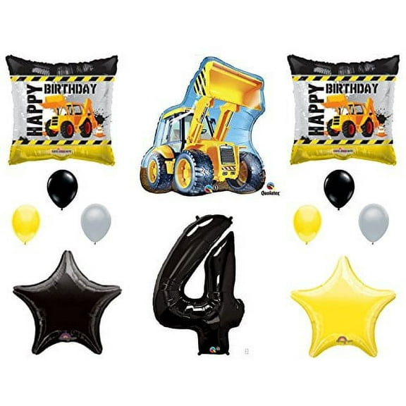 12pc new BALLOON set 4th BIRTHDAY party CONSTRUCTION truck DUMP bulldozer TRACTOR gift FAVORS decorations PHOTO booth PROPS