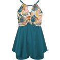 thumbnail image 1 of Traje de Baño de Dos Piezas Tankini para Mujer Bikini de Cuello Alto con Pantalones Cortos, Vestido de Baño Control de Barriga Verde Oscuro CH Verde Oscuro CH Xishao ropa, 1 of 2