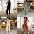 thumbnail image 7 of Xmarks Womens Summer Button Solid Color Tank Jumpsuit Casual Sleeveless V Neck Rompers Loose Wide Leg Long Pants with Pockets Black L, 7 of 7