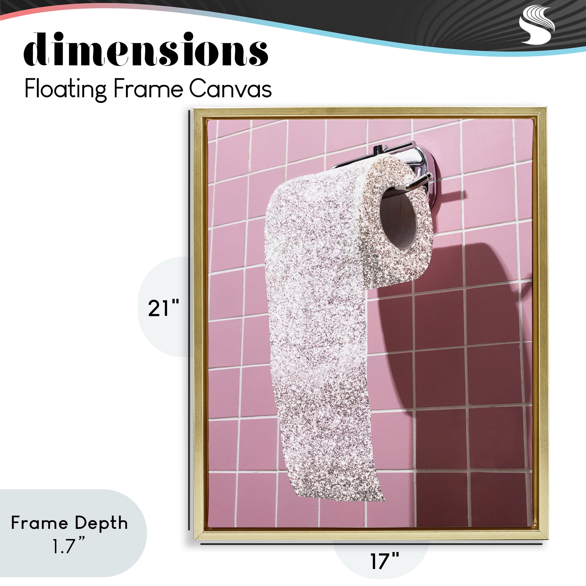 Stupell Industries Glitter Pink Toilet Paper Gold Framed Floater Canvas Wall Art, design by CAD Designs