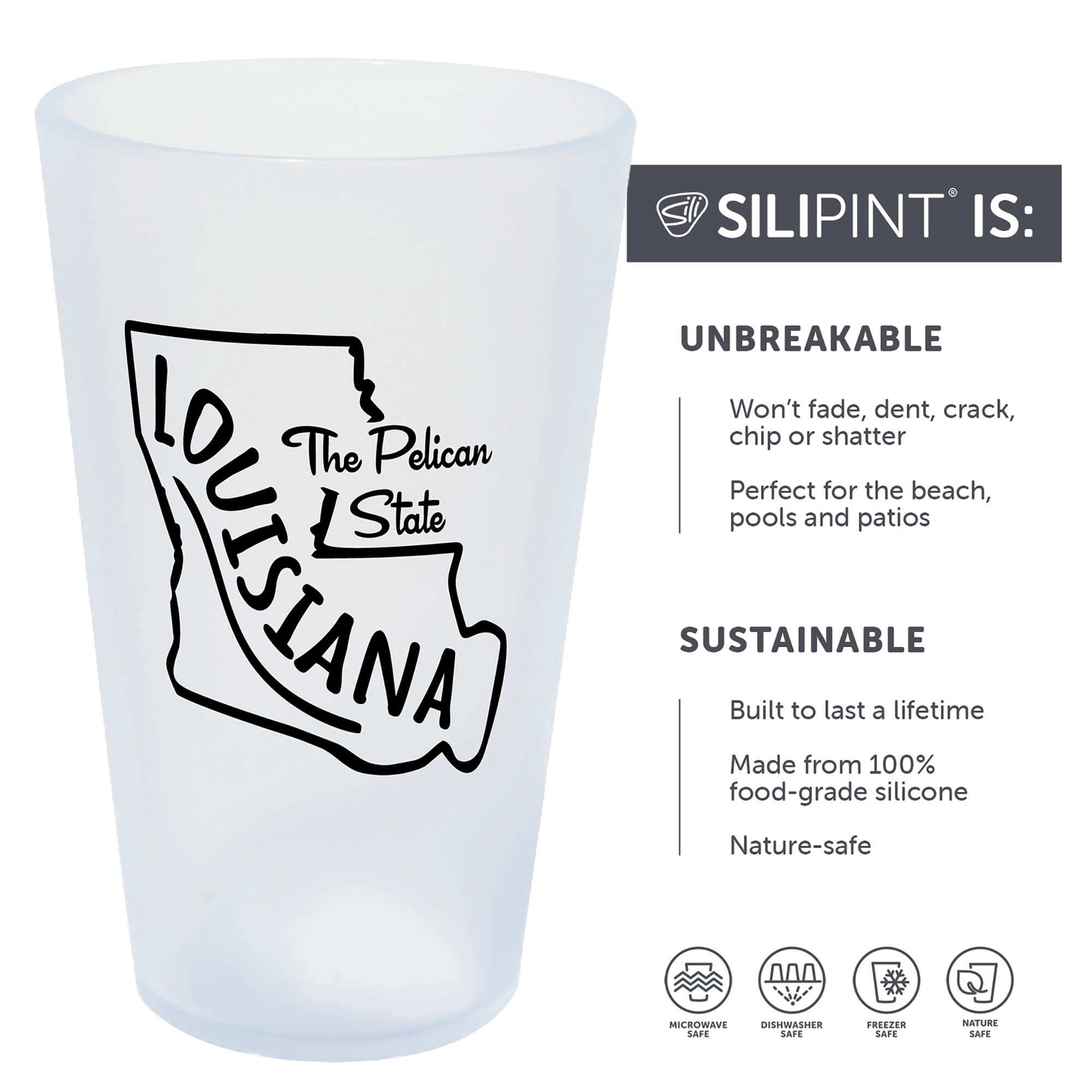 Silipint: State Pint Glasses 16oz: 2 Pack - Louisiana - Icicle Silicone Cups, Unbreakable, Hot & Cold Drinks, Dishwasher-Microwave-Freezer-Oven Safe