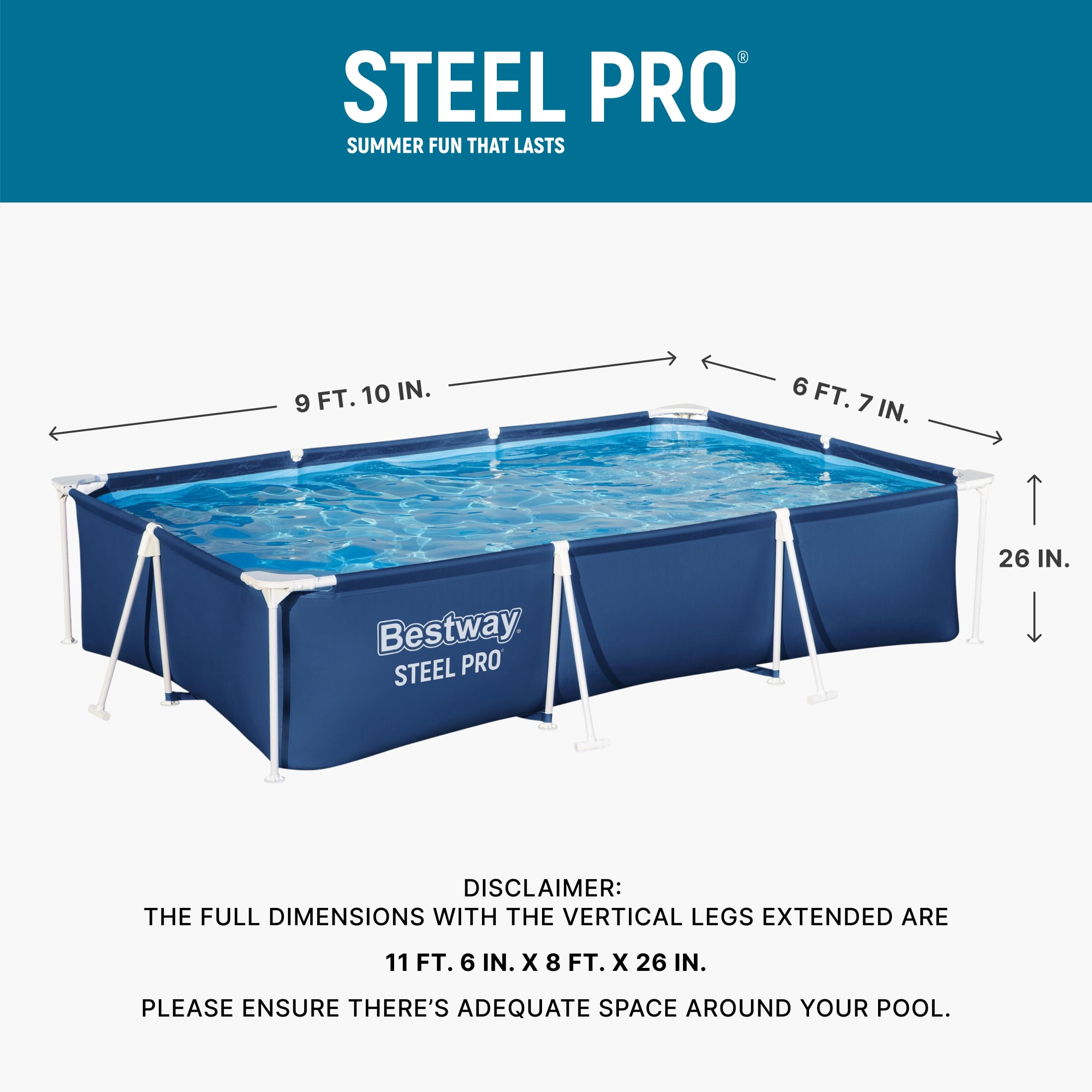 Bestway Steel Pro 9.8' x 6.6' x 26\" Metal Frame Above Ground Pool, Filter Pump & Cartridge