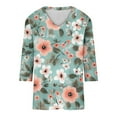 thumbnail image 5 of CYMMPU Loose Fit V Neck Flower Printed Tunic Tops Spring Tops 3/4 Sleeve Blouses for Women Dressy Casual Summer Trendy Shirts Business Elegant Work Tops T-Shirts S, 5 of 5