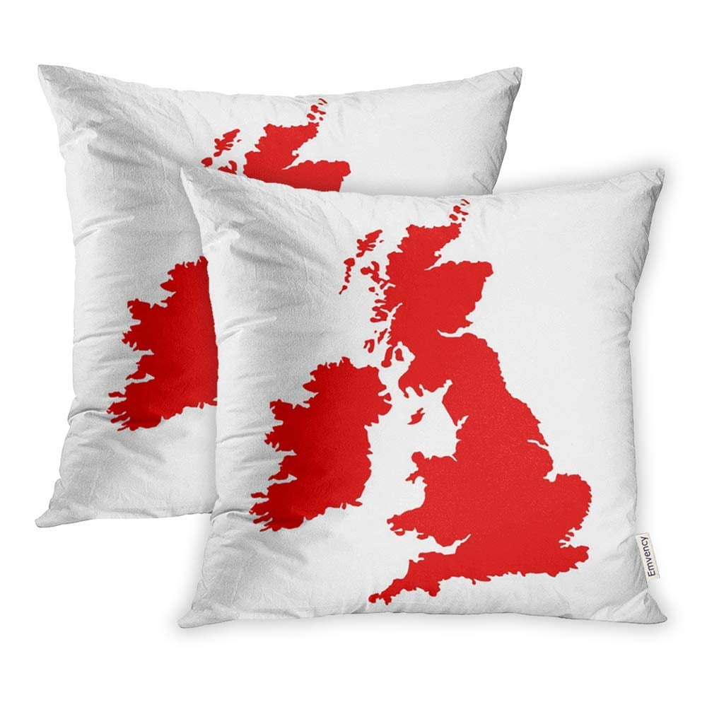 ARHOME Red Ireland Great Britain Map England British Cartography Contour Country Pillowcase Cushion Cases 18x18 inch Set of 2
