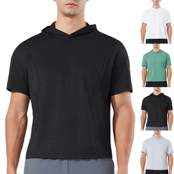 FRSASU Men's Short Sleeve Hoodie Gym Shirts Lightweight Quick-Dry Athletic Pullover Hooded Workout Fitness Tee White