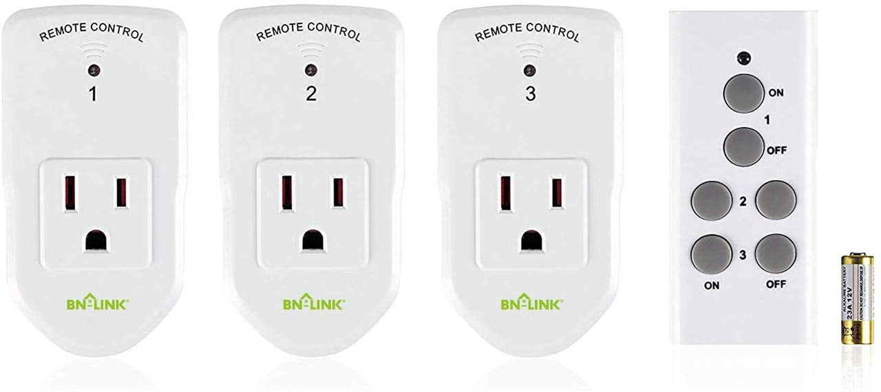 BN-LINK Wireless Remote Control Electrical Outlet Switch for Lights, Fans, Christmas Lights, Small Appliance, Long Range, 3 Remote Sockets +1 Remote Control