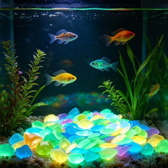 Glow in Dark Stones for Aquarium Fish Tank - Luminous Fluorescent Pebbles for DIY Landscaping Decor - Plastic Gems for Vase Fillers Home Decoration - 50~60pc