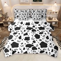 Manfei Black White Cow Print 7-Piece Twin Bedding Sets, Kawaii Cartoon Butterfly Bedding Comforter Set, Kawaii Cute Animal Reversible Sheet Sets, Lightweight Room Decor