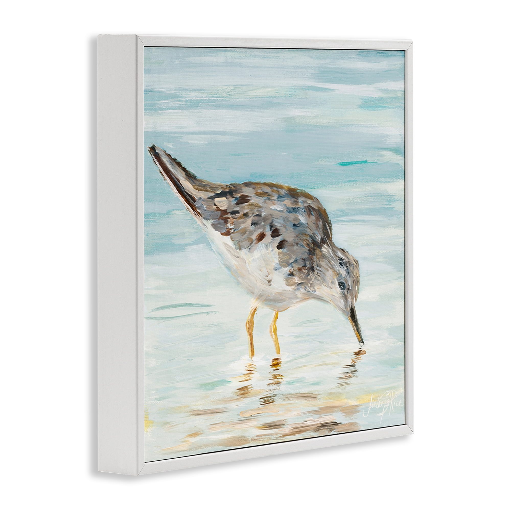 Stupell Industries Grey Beach Sandpiper Animals & Insects Painting White Framed Art Print Wall Art, 17 x 17