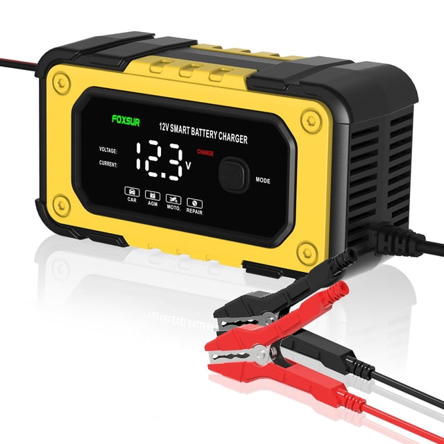 Cargadores de coche,Cargador de batería de coche 12V 6A completamente automático,Pantalla LED de protección del mantenedor de batería,Cortacésped de vehículos agrícolas con cargador