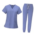 thumbnail image 4 of Conjunto de uniforme médico femenino, ropa de trabajo con bolsillos, top y pantalones profesionales cómodos. Azul claro, 4 of 9
