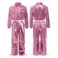 thumbnail image 2 of iiniim 2Pcs Girls Dance Outfits Jazz Hip Hop Dance Metallic Cropped Jacket Pants Set Modern Dancewear Pink 6, 2 of 7