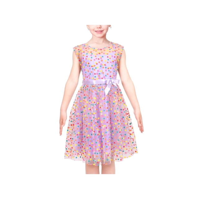 Robe Fille Multicolore Arc-en-Ciel à Pois Rétro Tulle Violet Robe de Soirée 8 Ans
