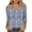 Blue, variant on Vivianyo HD Women's Printed Cold Shoulder V Neck Tops, Straight Cut Three Quarter Sleeve Blouse, Spring Fall Casual Top for Daily Errands and Weekend Gathering, Sizes S-2XL