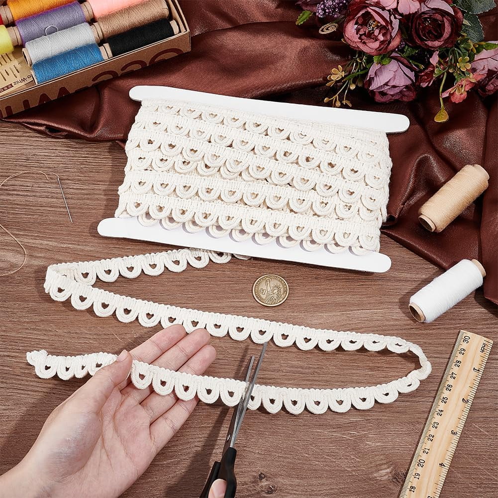 10 Yards Cotton Lace Trim with Elastic Button Loop 4/5" Beige Sewing Trim Gimp Braid Fringe Trims