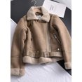 thumbnail image 2 of -Chaqueta corta de piel de oveja para mujer, abrigo grueso y cálido de ante, color marrón, ideal para invierno, 2 of 5