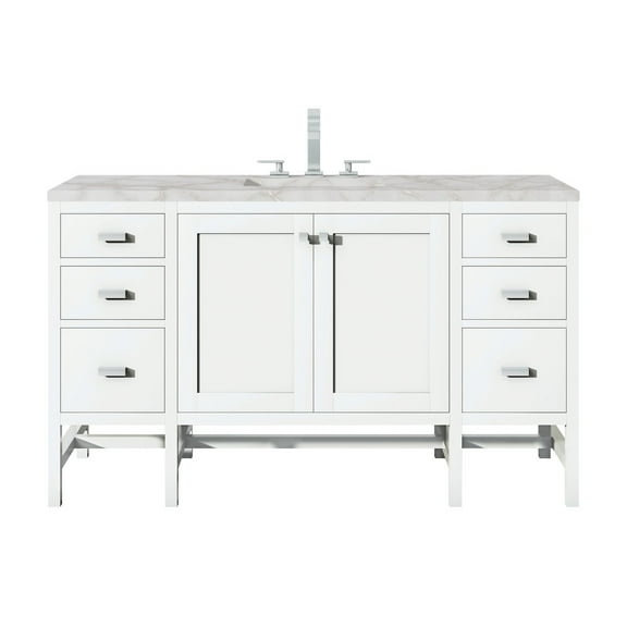 James Martin Vanities 60" Single Vanity, Glossy White w/ 3 CM Victorian Silver Quartz Top