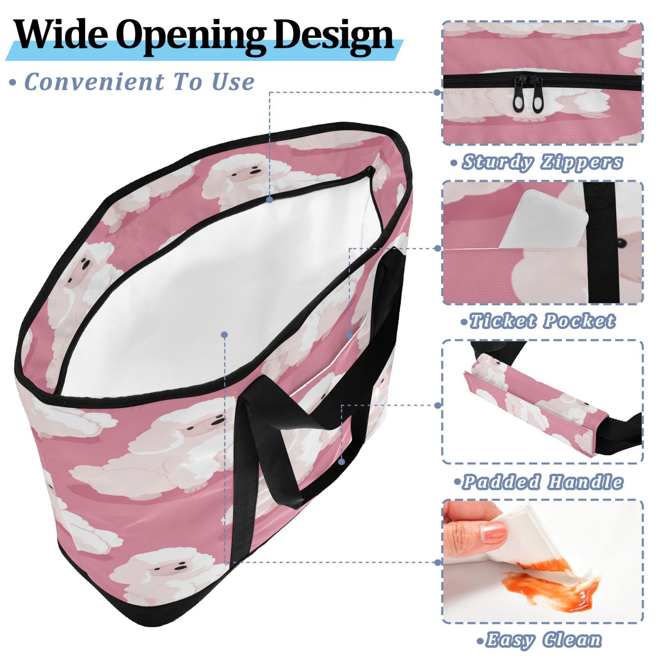 Extra-Large Wide Opening Design Capacity Hand-Held Ice Pack Thickened Insulation Layer For Long-Lasting Cold Retention For Outdoor Shopping Picnics And Camping Cute White Dogs