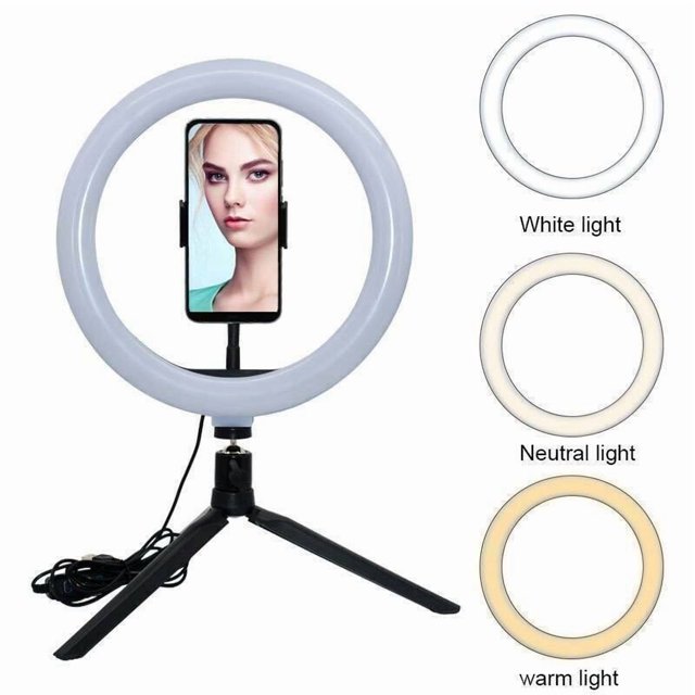 10 "selfie ring light con trípode soporte de teléfono 3 iluminación belleza LED