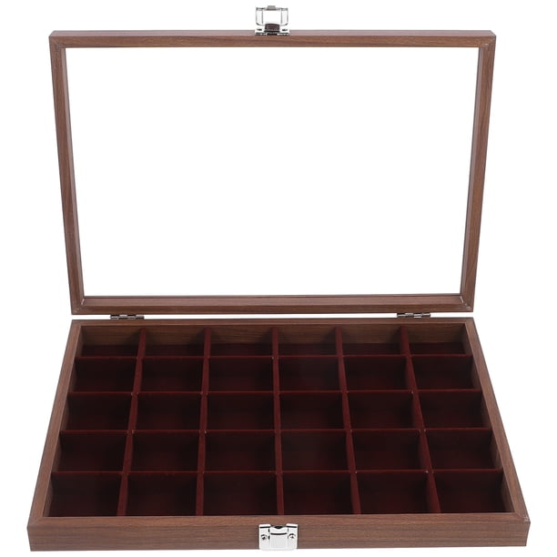 Porta bolsitas de té de madera con 30 compartimentos y tapa transparente.