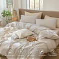 thumbnail image 3 of MooMee Striped Duvet Cover Set King 100% Washed Cotton Linen Like Textured Breathable 3-Piece (Tannish Linen Grey& White Classic Stripes), 3 of 6