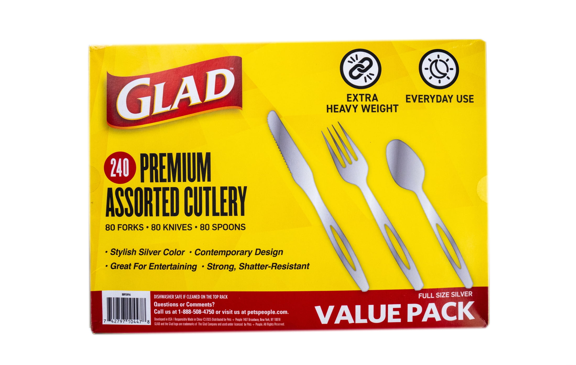 Glad Heavy Duty Silver Cutlery Mixed Forks Knives Spoons Disposable 240ct