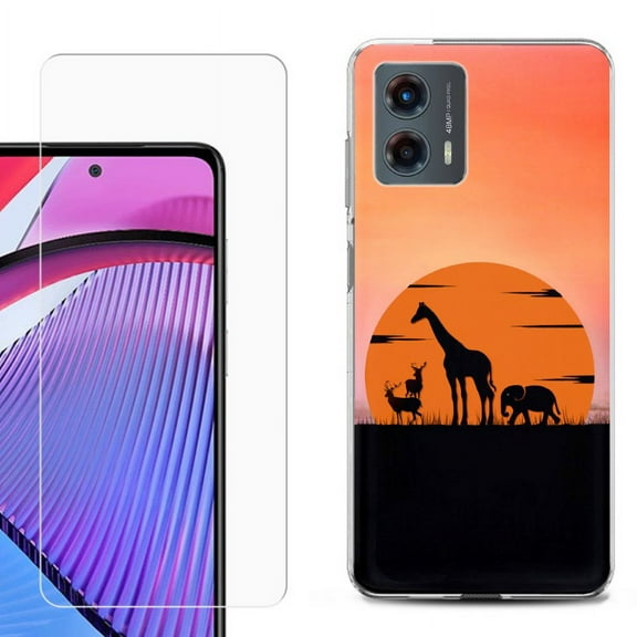 OneToughShield ® Compatible with Motorola Moto G 5G 2023, Shockproof Phone Case, with Tempered Glass Screen Protector - Sunset Safari