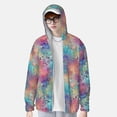 thumbnail image 2 of Fotbe blue pink colorful cracked texture Chaqueta con Protección Solar UPF 50+ para Hombre y Mujer, Camisa con Capucha y Bolsillos-Small, 2 of 7