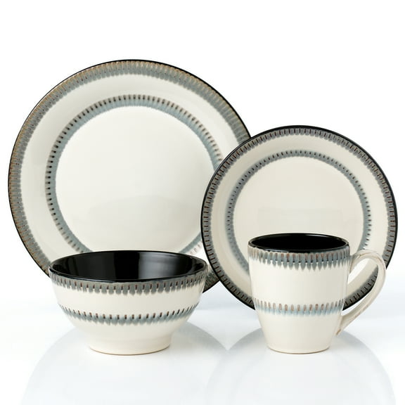 Elegant and Modern Stoneware Scroll Dinnerware Set for Hosting Parties and Events - Contrast, 16 Piece