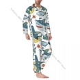 thumbnail image 2 of Pijama de hombre con solapa y manga larga, ropa de dormir divertida con diseño de tiburón y pez en estilo escandinavo, ropa de hogar para hombre, 2 of 5