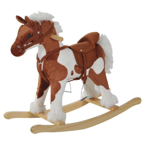 Alvantor Kids Plush Rocking Horse with Sounds, Toddler Ride-On Animal Toy for Ages 3 28"x11"x26.3" Brown