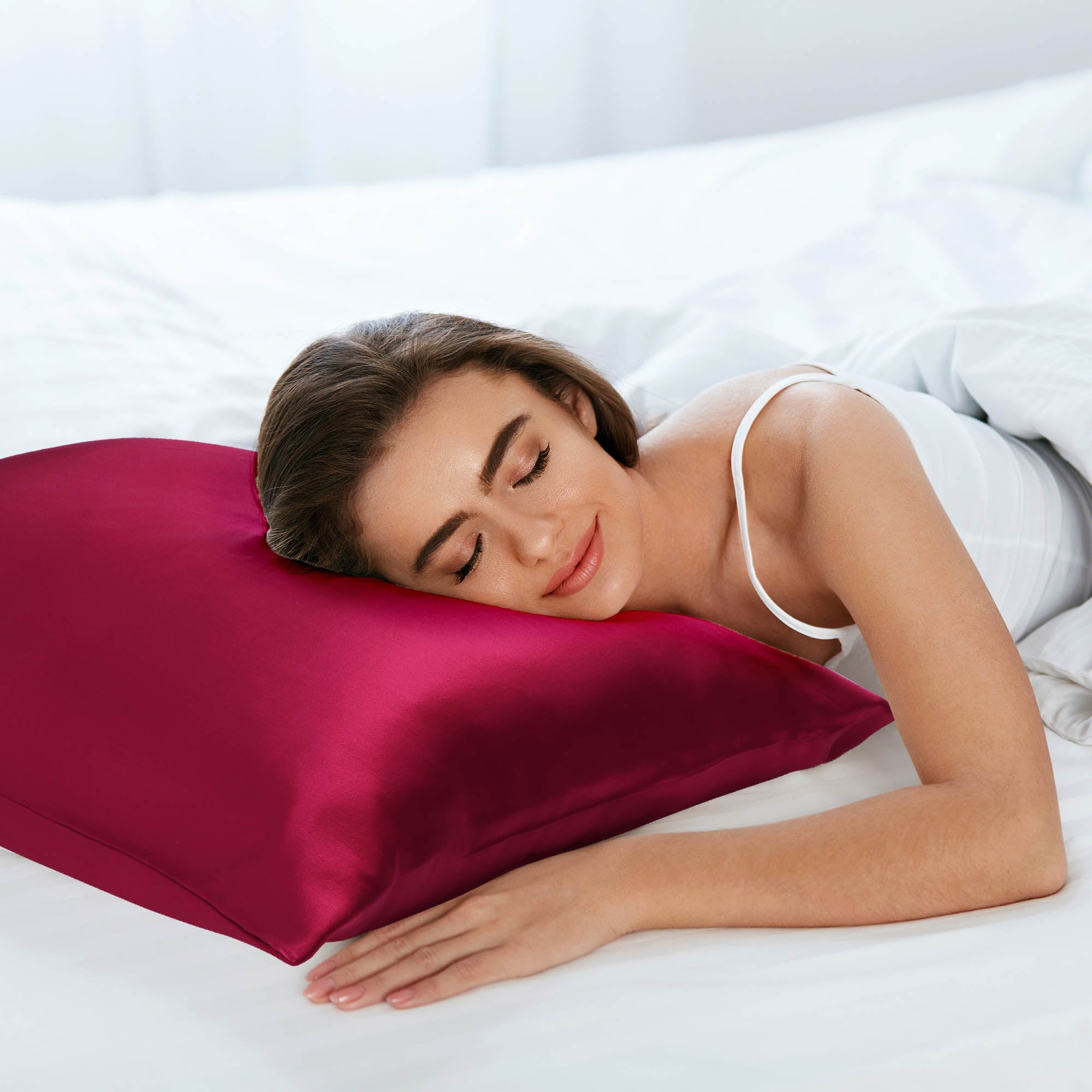 PiccoCasa 19 Momme Silk Pillowcase for Standard Size Pillow, Burgundy, 20"x26"