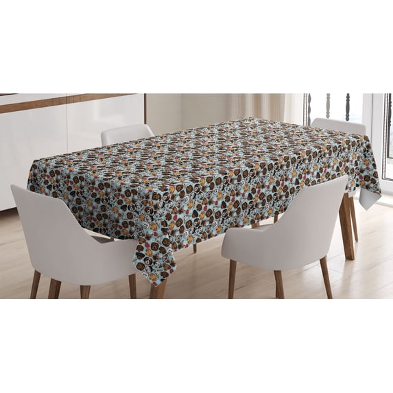 Dog Lover Tablecloth, Canine Breeds Bulldog Chihuahua Siberians and Retriever Love Heart Paw Prints, Rectangle Satin Table Cover Accent for Dining Room and Kitchen, 52" X 70", Multicolor, by Ambesonne