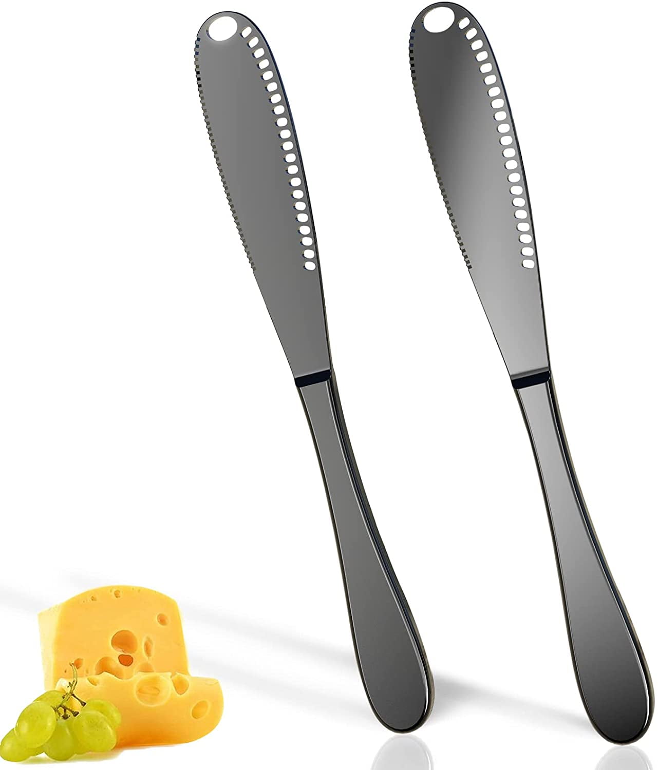 LNKOOMulti-function Butter Knife, 3 in1 Stainless Steel Kitchen Butter Curler & Spreader with Serrated Edge, Shredding Slots for Cutting Vegetables